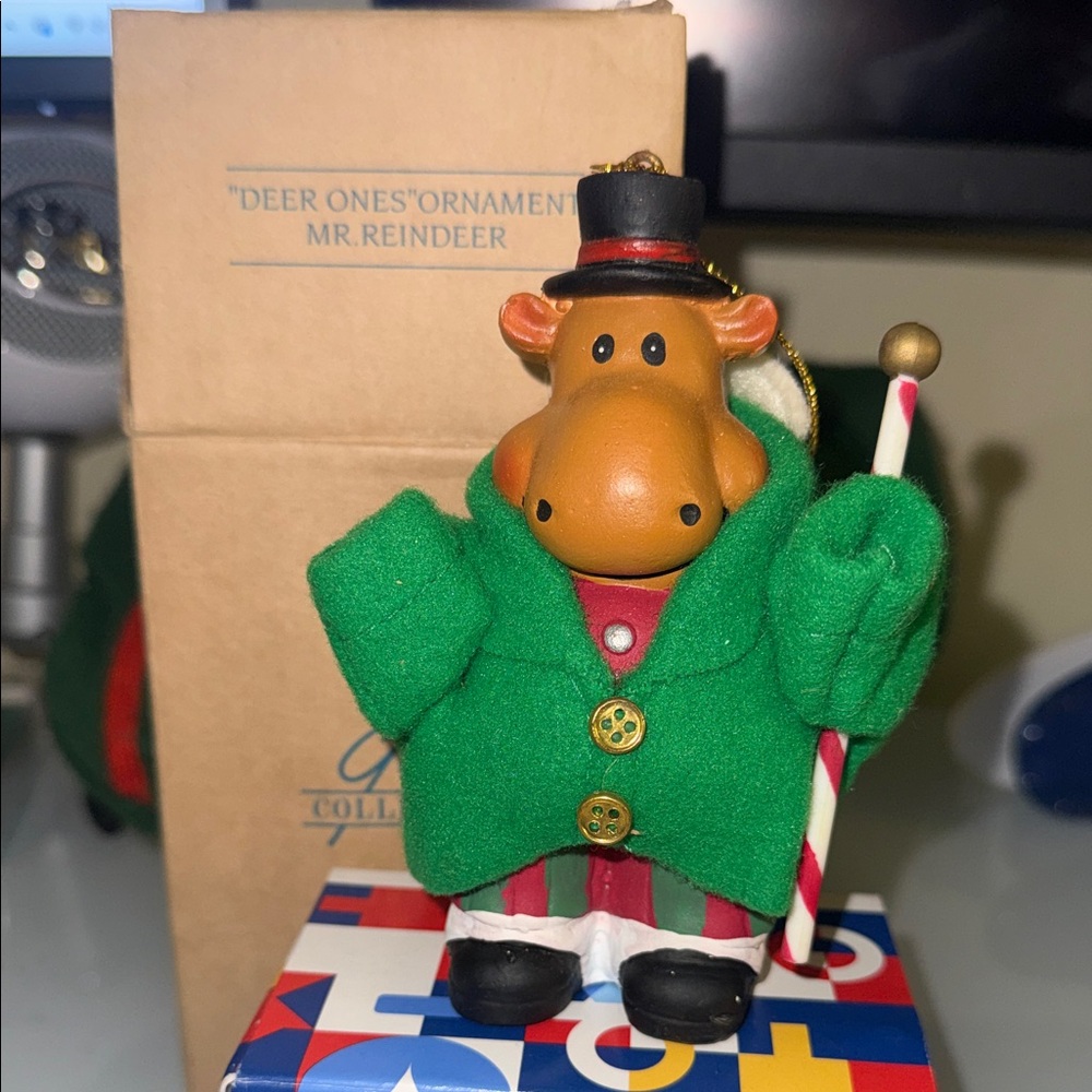 Avon Mr. Reindeer Green and Red Holiday Ornament